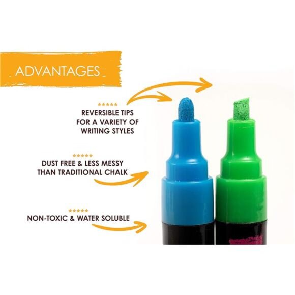 Chalk Markers - 8 Vibrant, Erasable, Non-Toxic, Water-Based, Reversible Tips - Picture 4 of 6